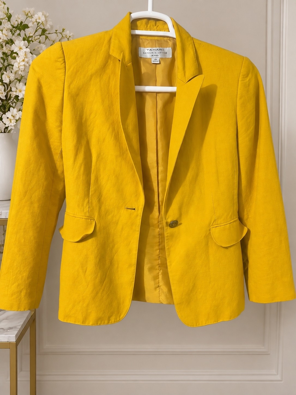 Tahari Canary Yellow Single-Button Notch Lapel Blazer